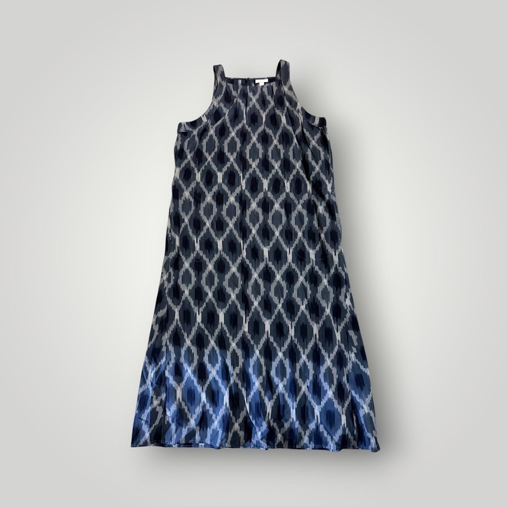 Pure Jill Maxi Dress Women Large Blue Ikat Diamond Sleeveless Lagenlook Coastal - Picture 2 of 8